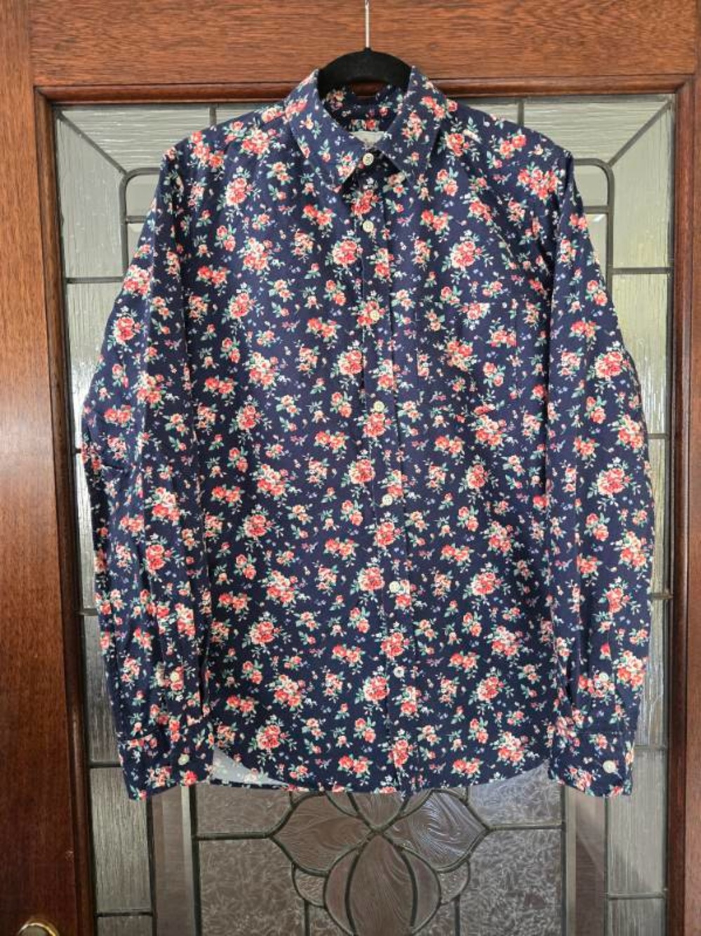 GAP Navy Floral Button-Down Shirt with Pink Blooms